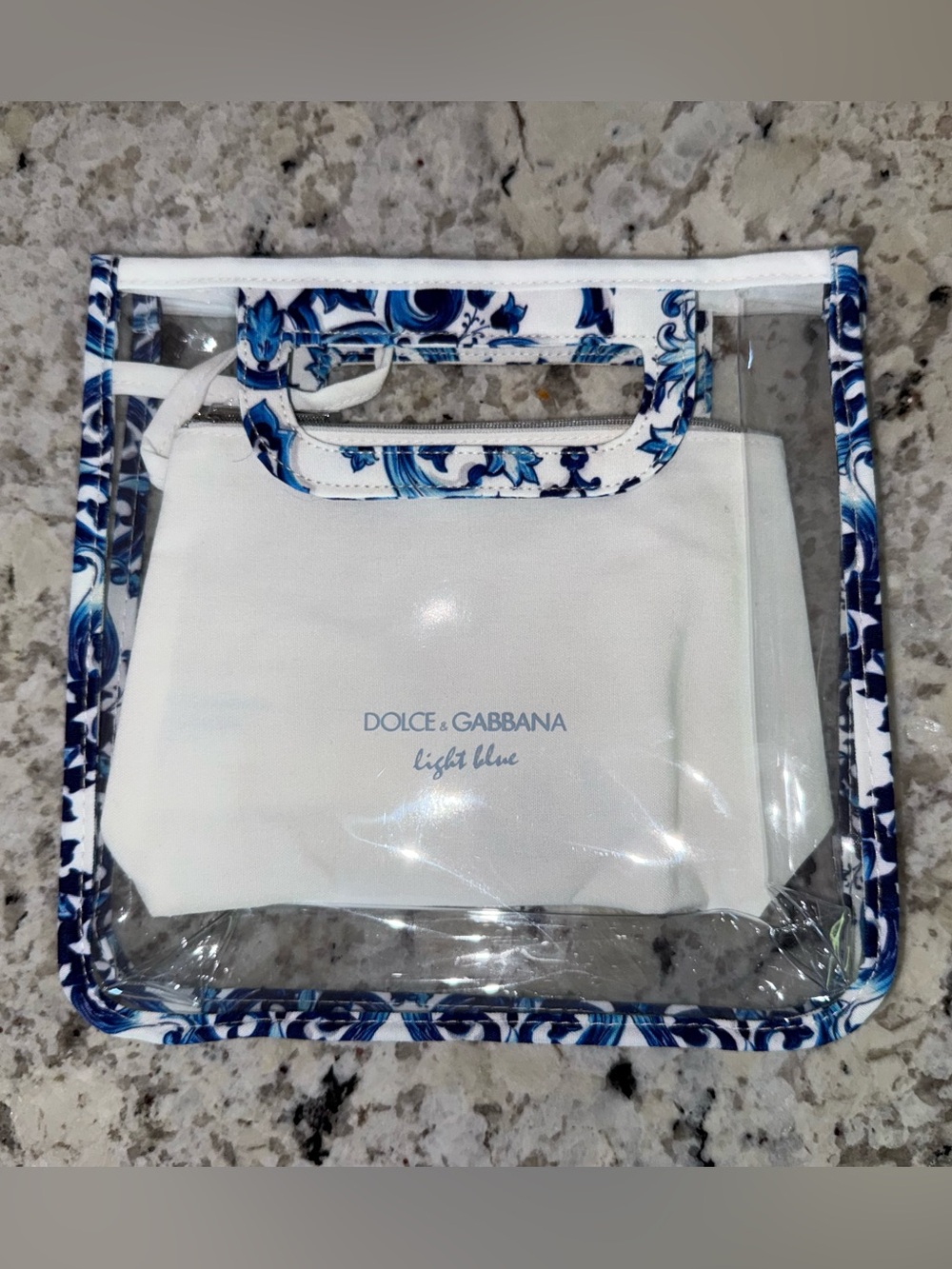 Dolce & Gabbana Light Blue clear small beach bag w/Canvas Inner pouch NEW